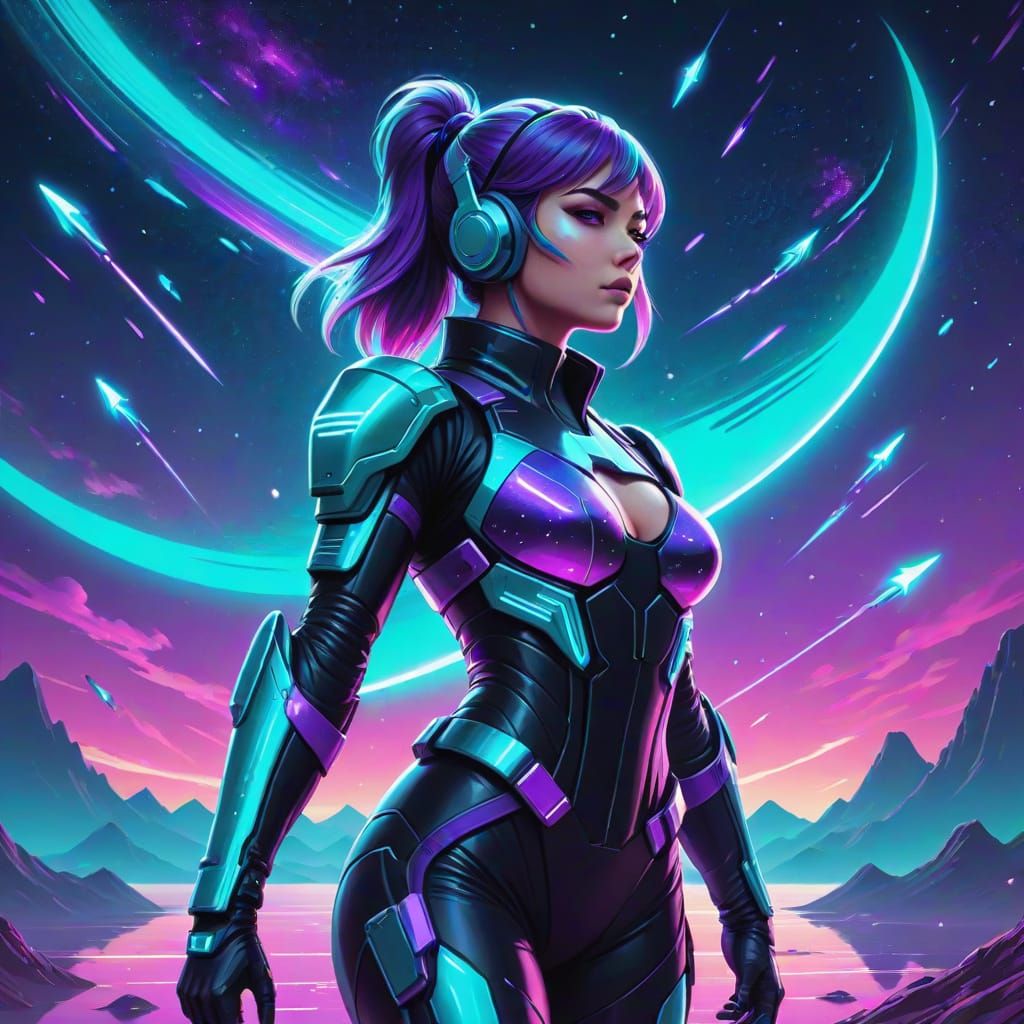 Alluring Cyber Ninja with Shooting Stars