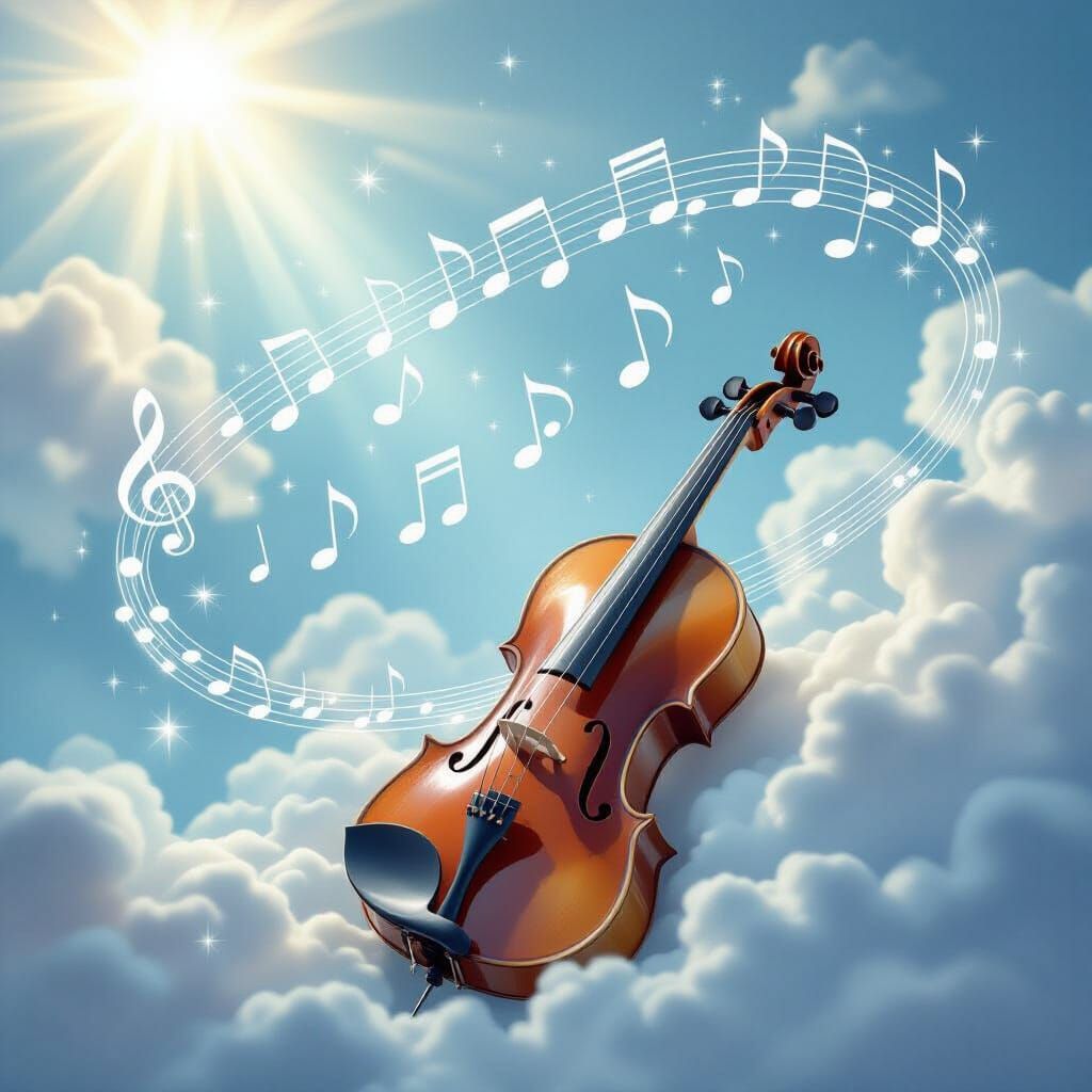 Magical Violin Illustration with Flying Musical Notes