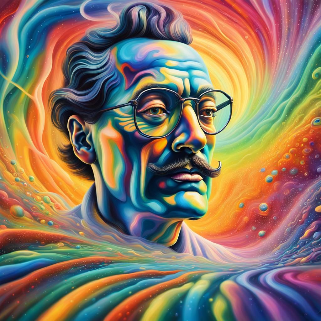 Person Surrounded by Rainbow Aura in Surrealist Oil Painting