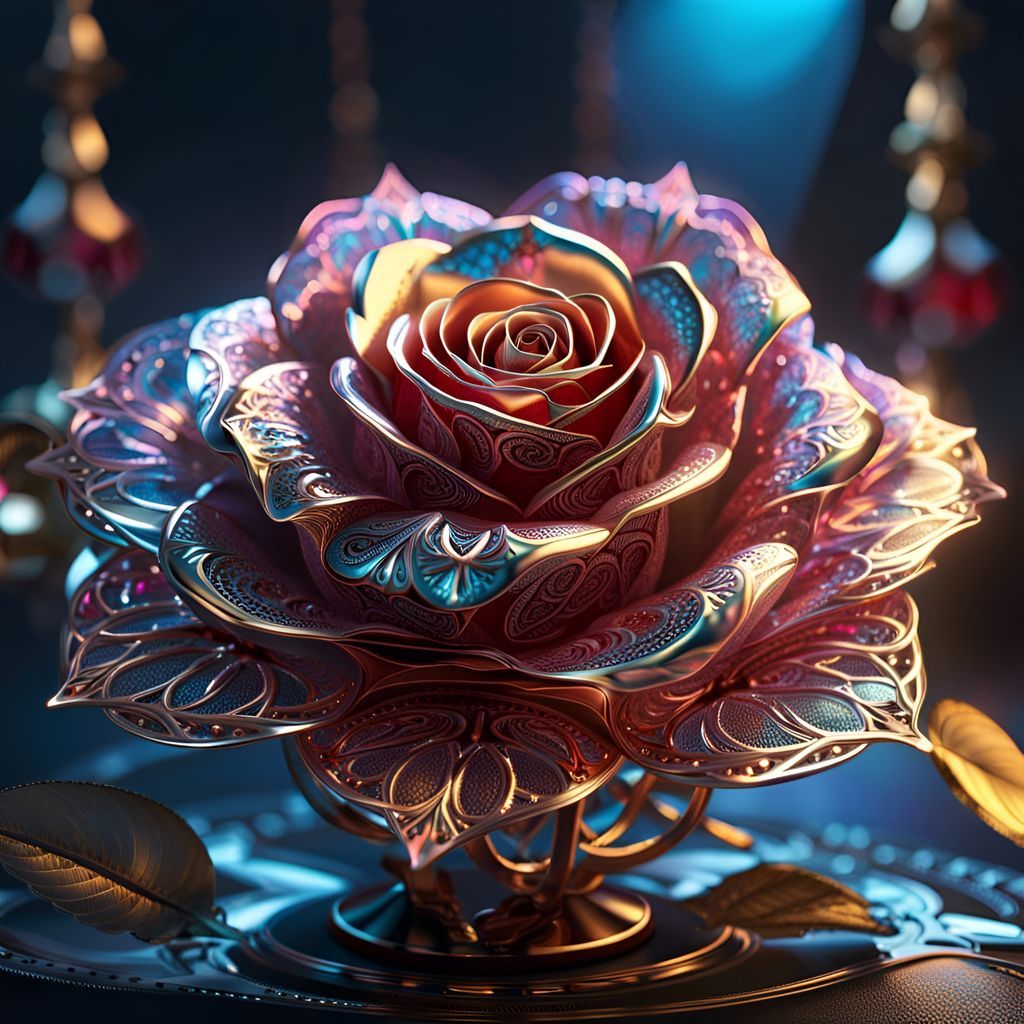 Diamond Filigree Rose: Maximalist 8k Masterpiece