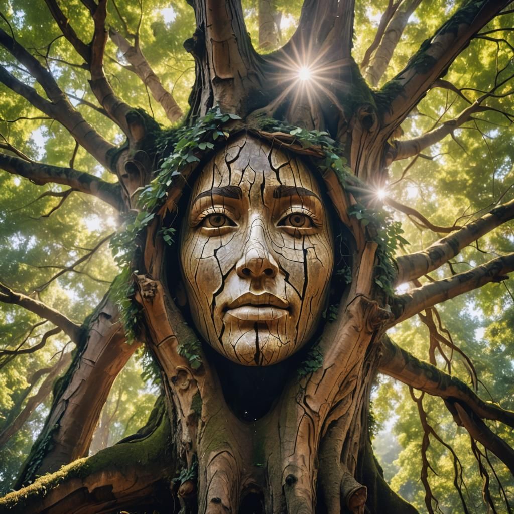 Ethereal Girl's Face Printed on Giant Tree