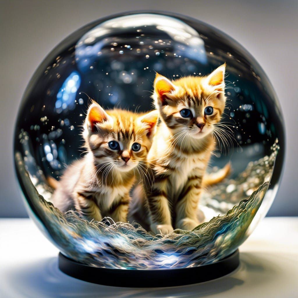 Kittens in Glass Sphere: Ultra-Detailed Photorealistic Image