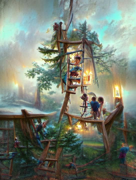 Children's Treehouse Fantasy Art, Detailed Illustration