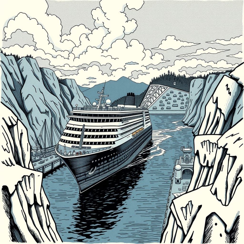 Panama Canal Cruise Ship: Aubrey Beardsley Illustration