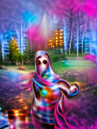 One-Armed Ghost in Steampunk Vaporwave Style