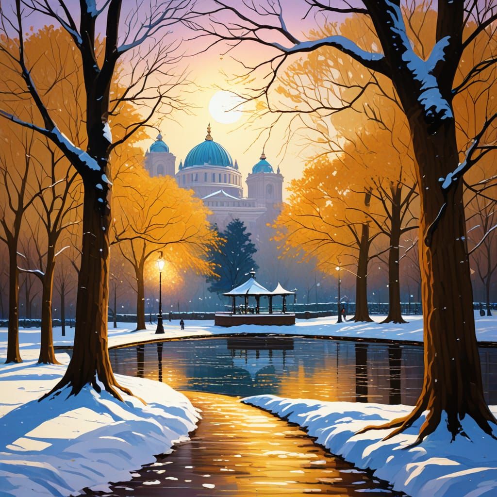 Winter in Hyde Park: A Neo-Impressionistic Oil Painting