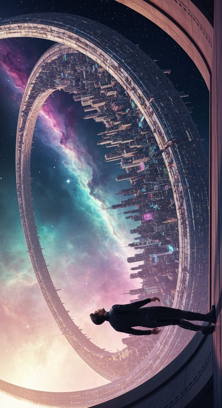 Orbiting Space Station City in Nebula, Hyperrealistic Concep...