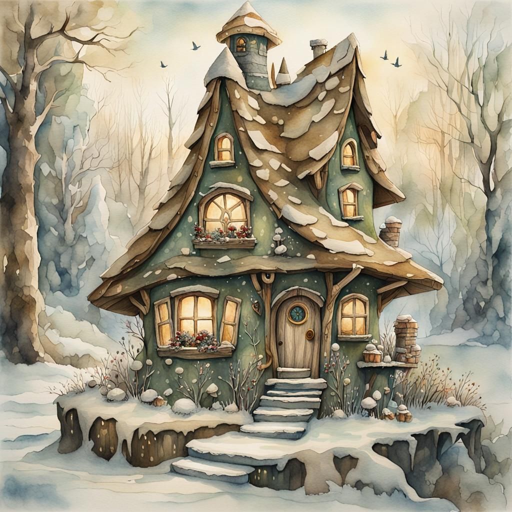 Detailed Gnome House with Paper Hat Roof