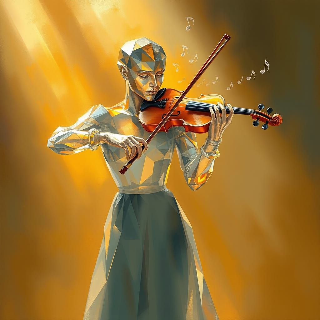 Crystal Violinist in Golden Light