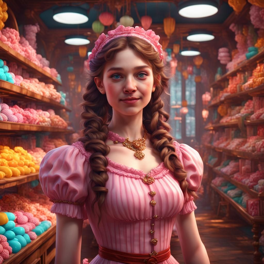 Magical Candy Store Girl in Fantastical Digital Art