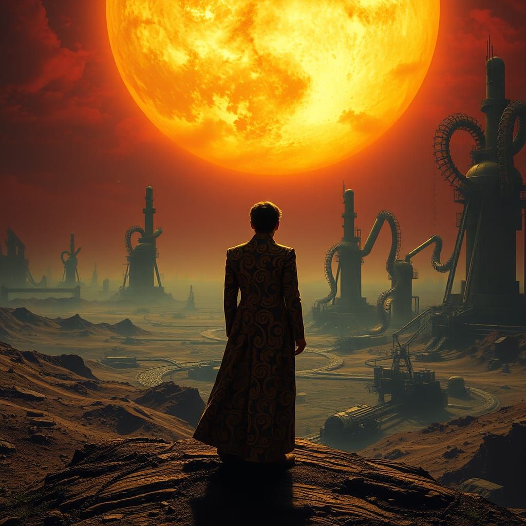 Ornate Figure on Industrial Jupiter in Klimt Style