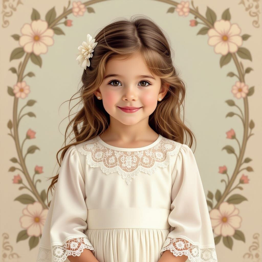 Girl in White Dress in Art Nouveau Style