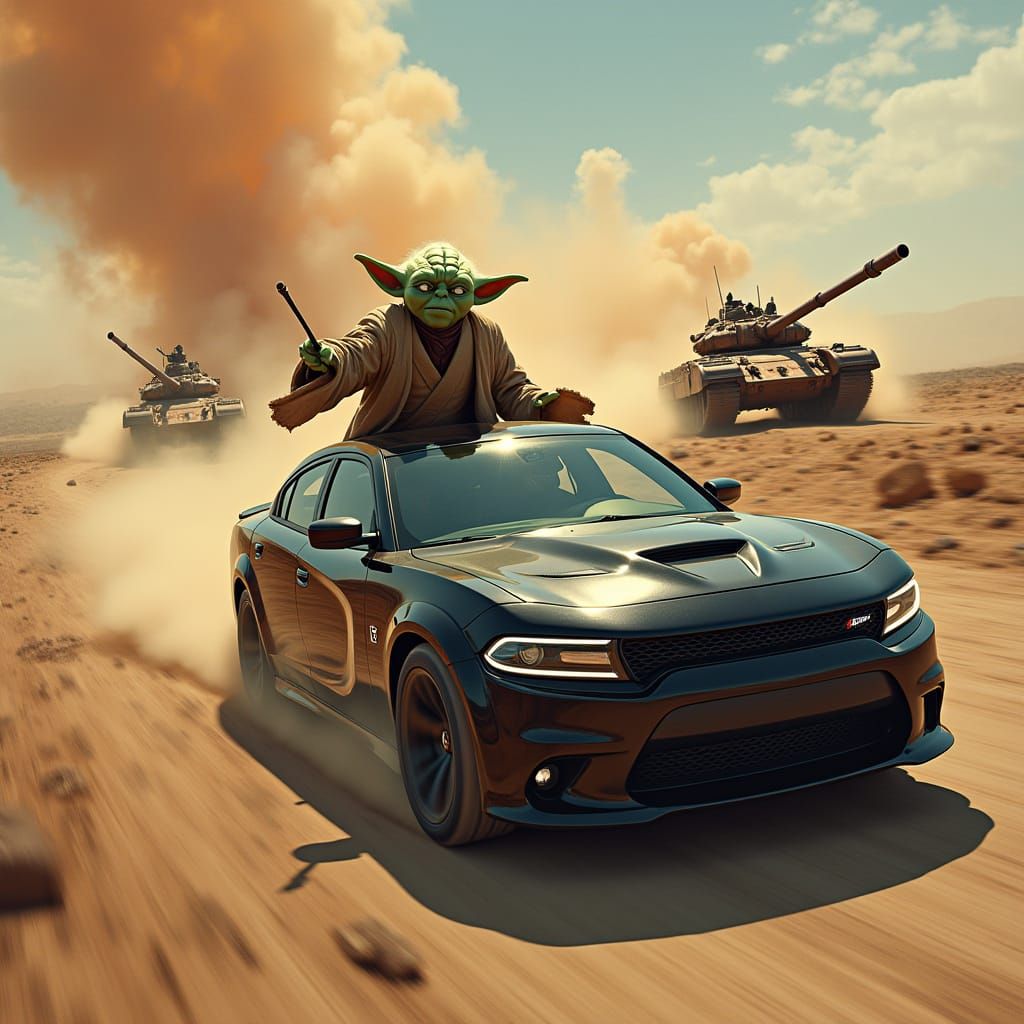 Yoda in High-Speed Chase Through War-Torn Landscape