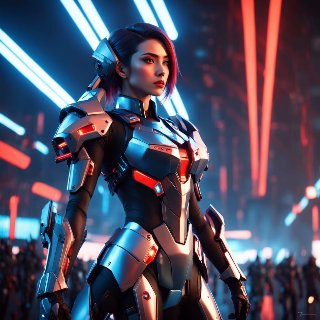 Cyberpunk Anime Girl in Futuristic Armor