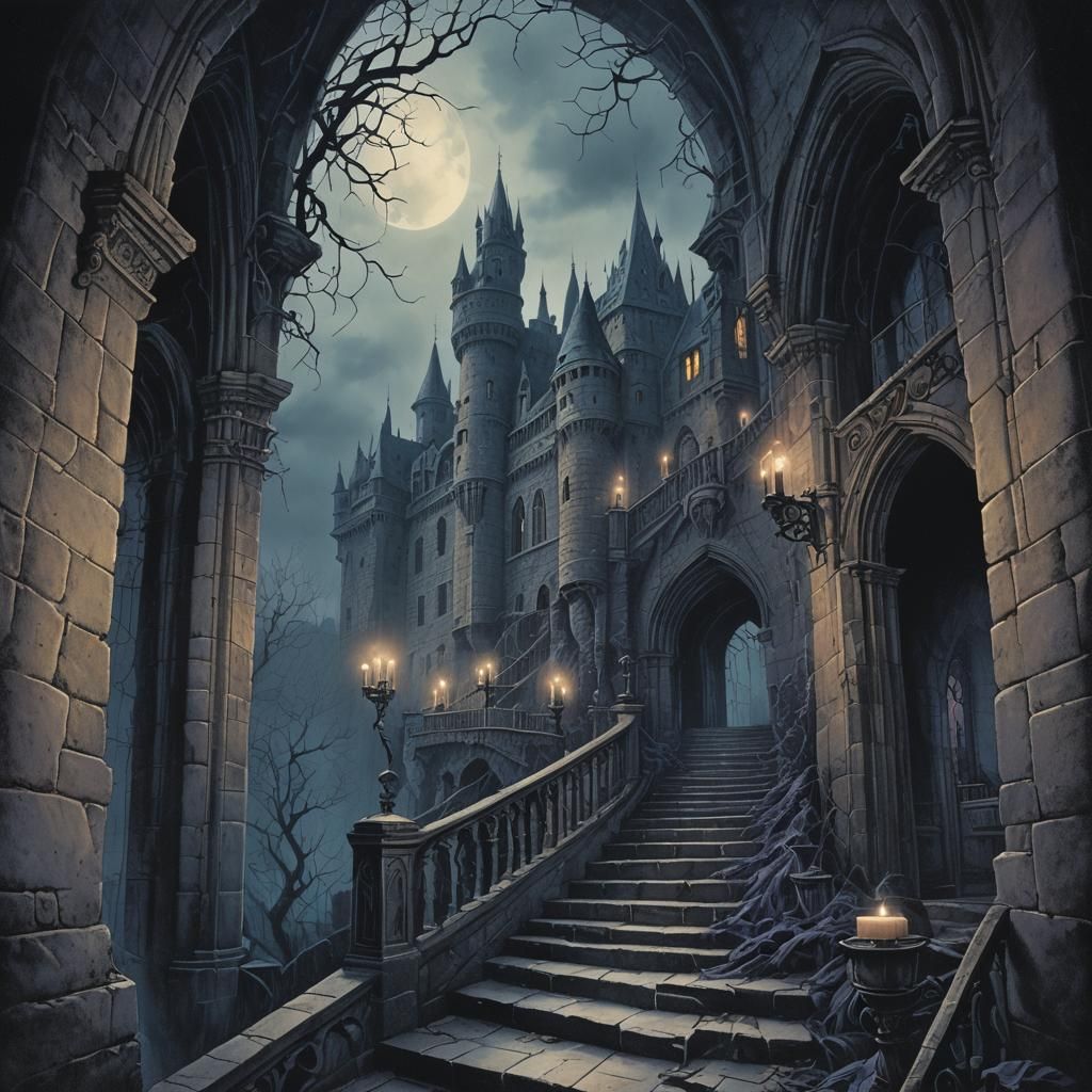 Ghost Haunting Castle in Dark Fantasy Style