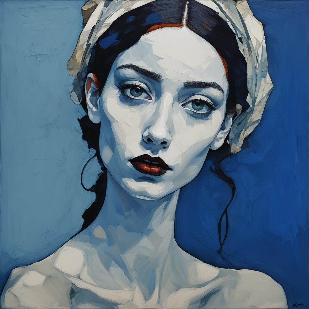 Goth Girl Impasto Portrait in Minimalist Style