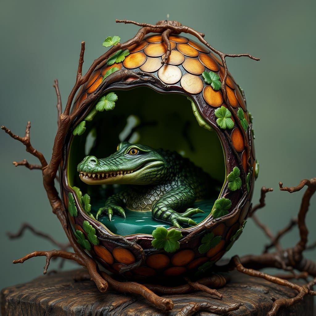 Alligator Hatching from Faberge Egg