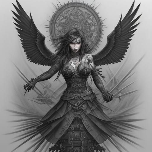 Steampunk Crows Tattoo Design in Charcoal