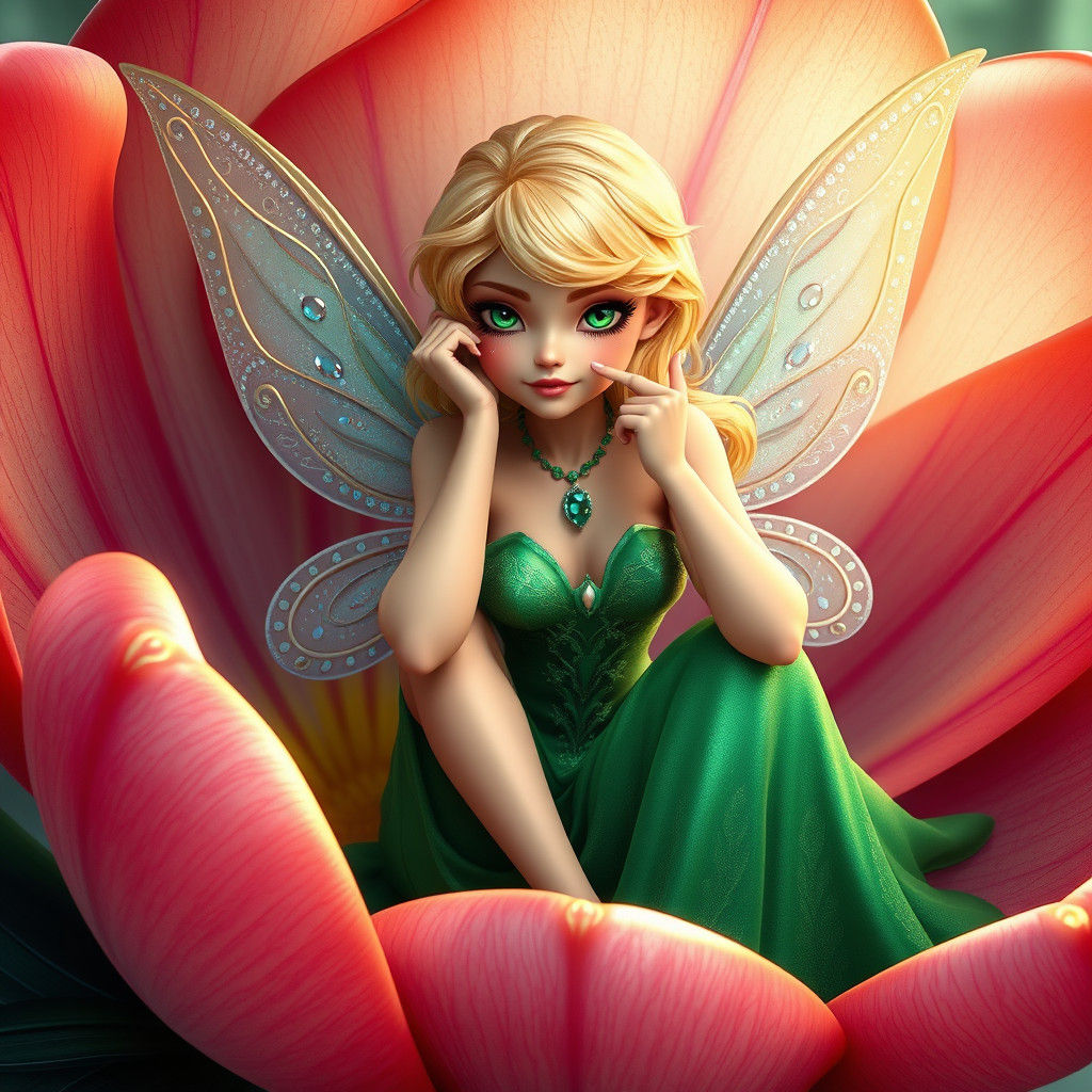 Blonde Fairy in Flower, Fantasy Concept Art