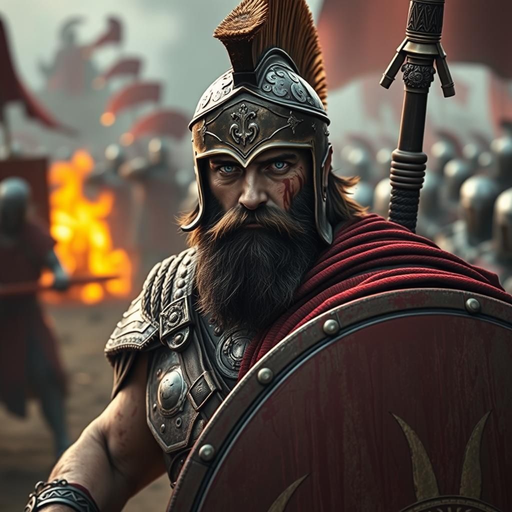 Sad Spartan Soldier in Battle