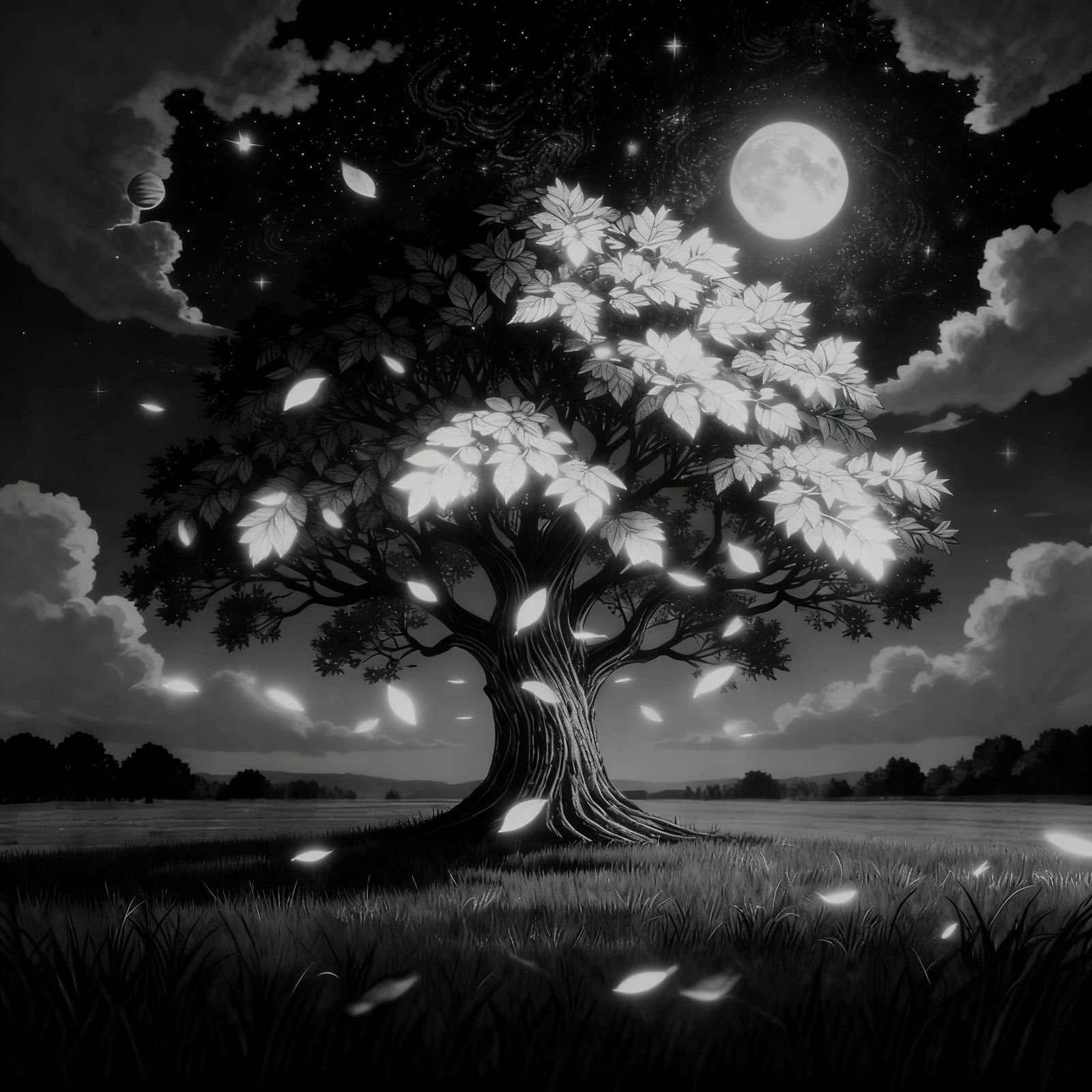 Luminous Leaves in Black and White