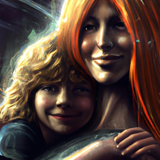 Heartwarming Mother-Child Embrace in Hyperdetailed Portrait