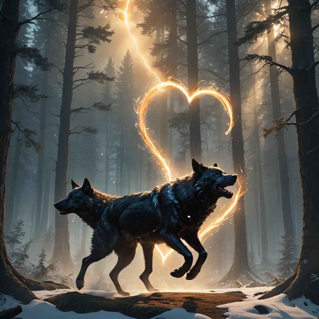 Wolf Leaps Into Ethereal Heart in Space