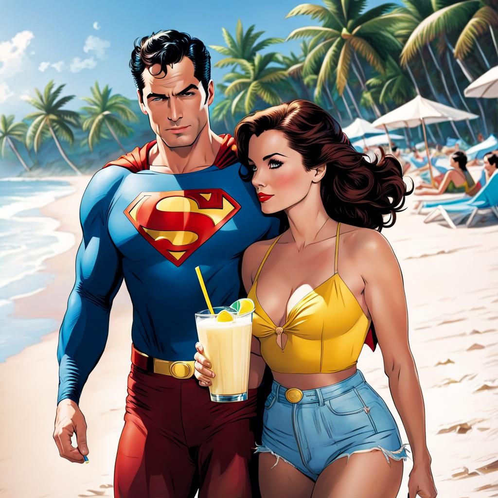 Superman and Lois Lane on Beach Vacation