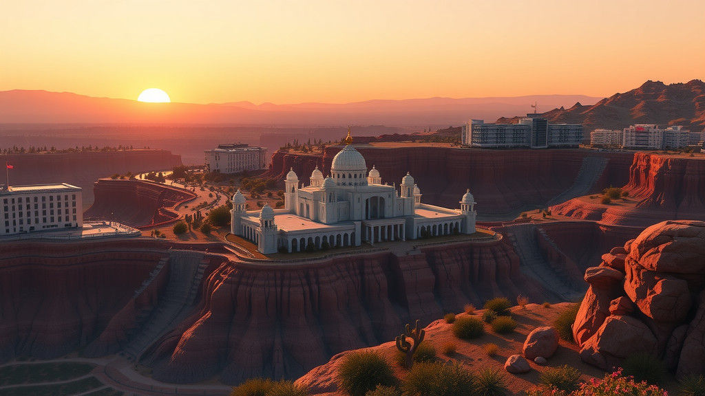 Desert City Sunset From Cliff Top
