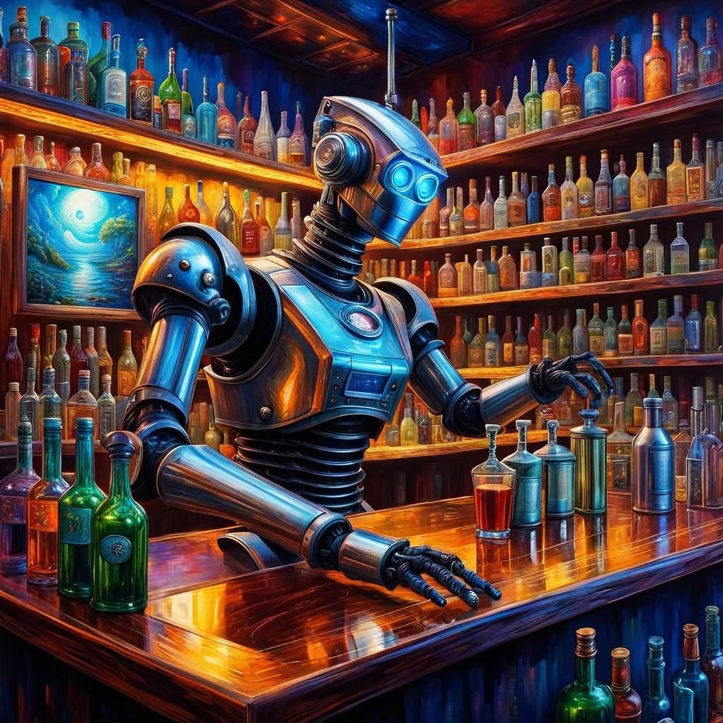 Futuristic Robot Bar in Dystopian Style