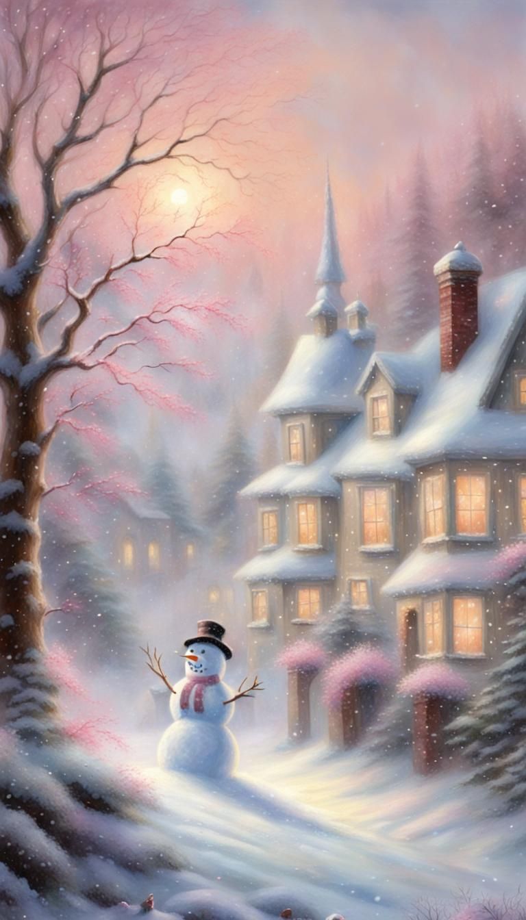 Ethereal Snowman in a Misty Winter Landscape
