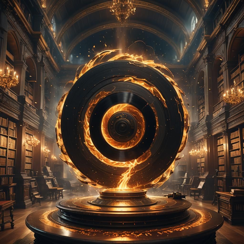 Tornado Emerges from Turntable in Library