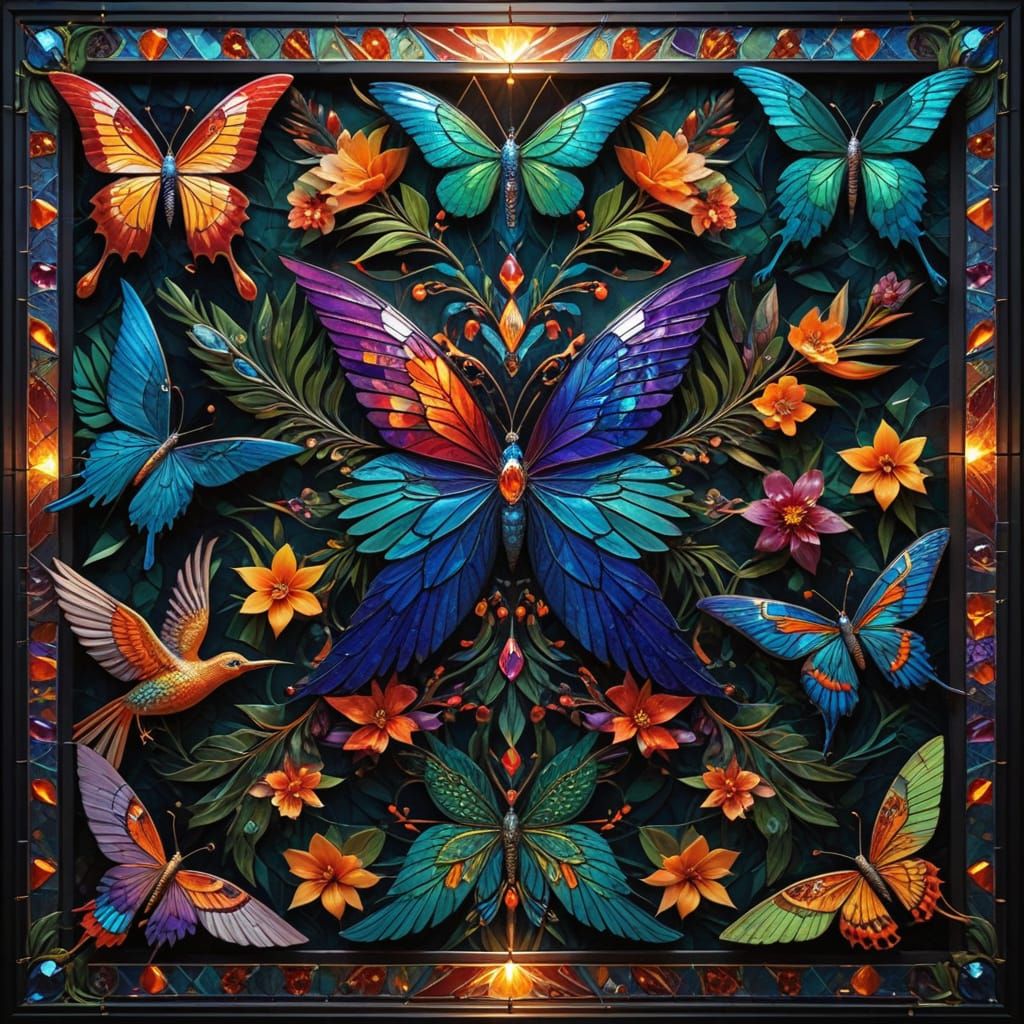 Kaleidoscopic Tropical Bird Art in Jewel Tones