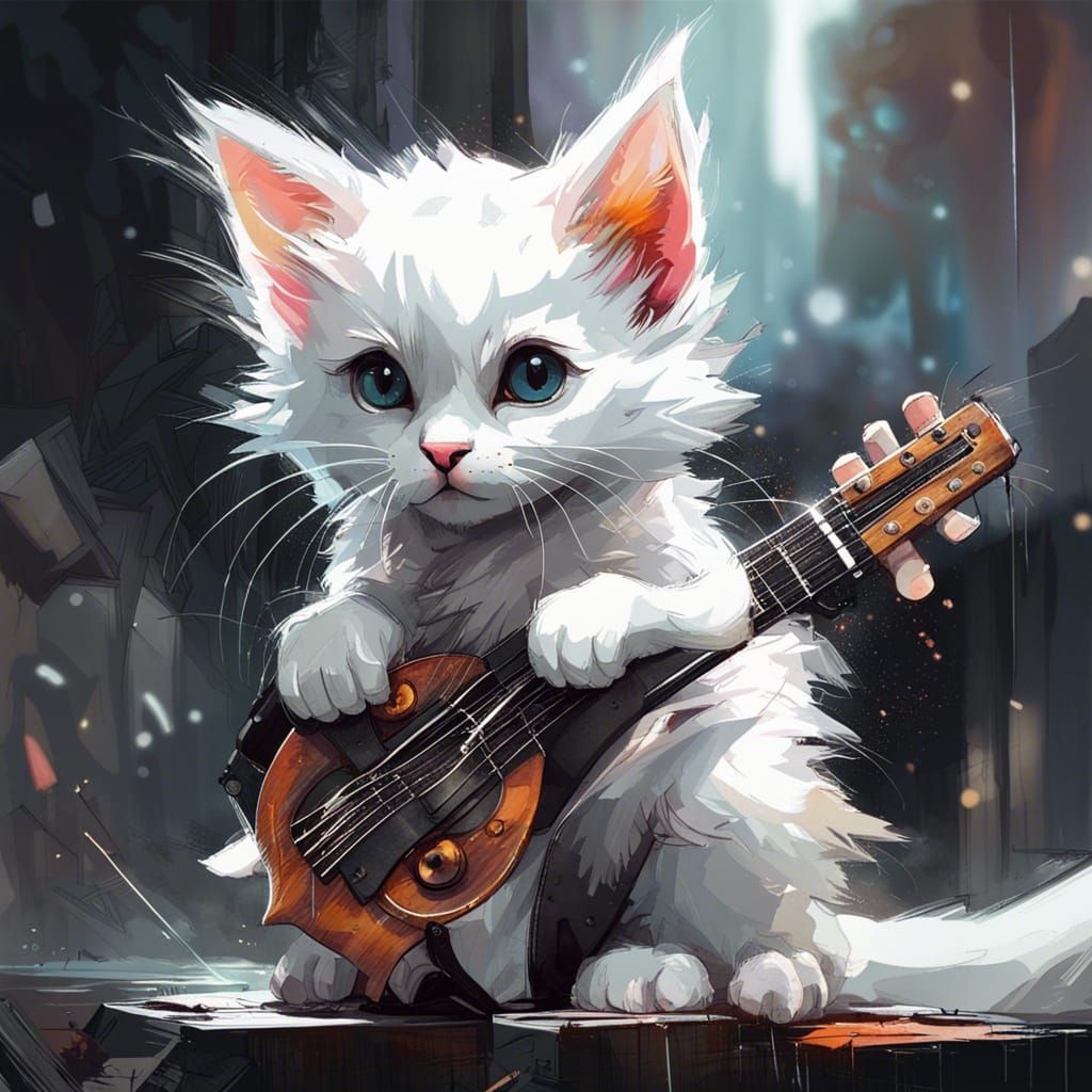 Cute Kitten Bongo Player in Polychromatic Digital Art