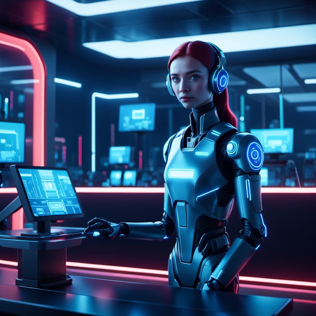 Futuristic Job Center in Neon Noir Style