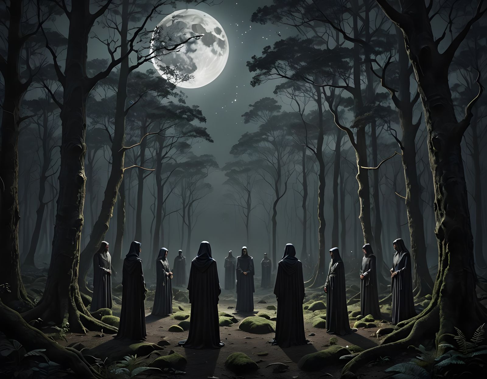 Moonlit Figures in Serene Silence