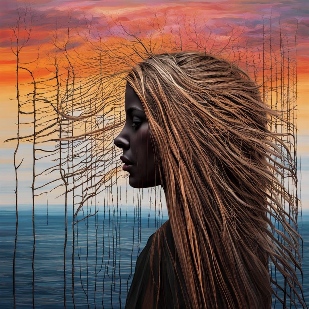 Glitch Art: Veiled Woman at Sunset