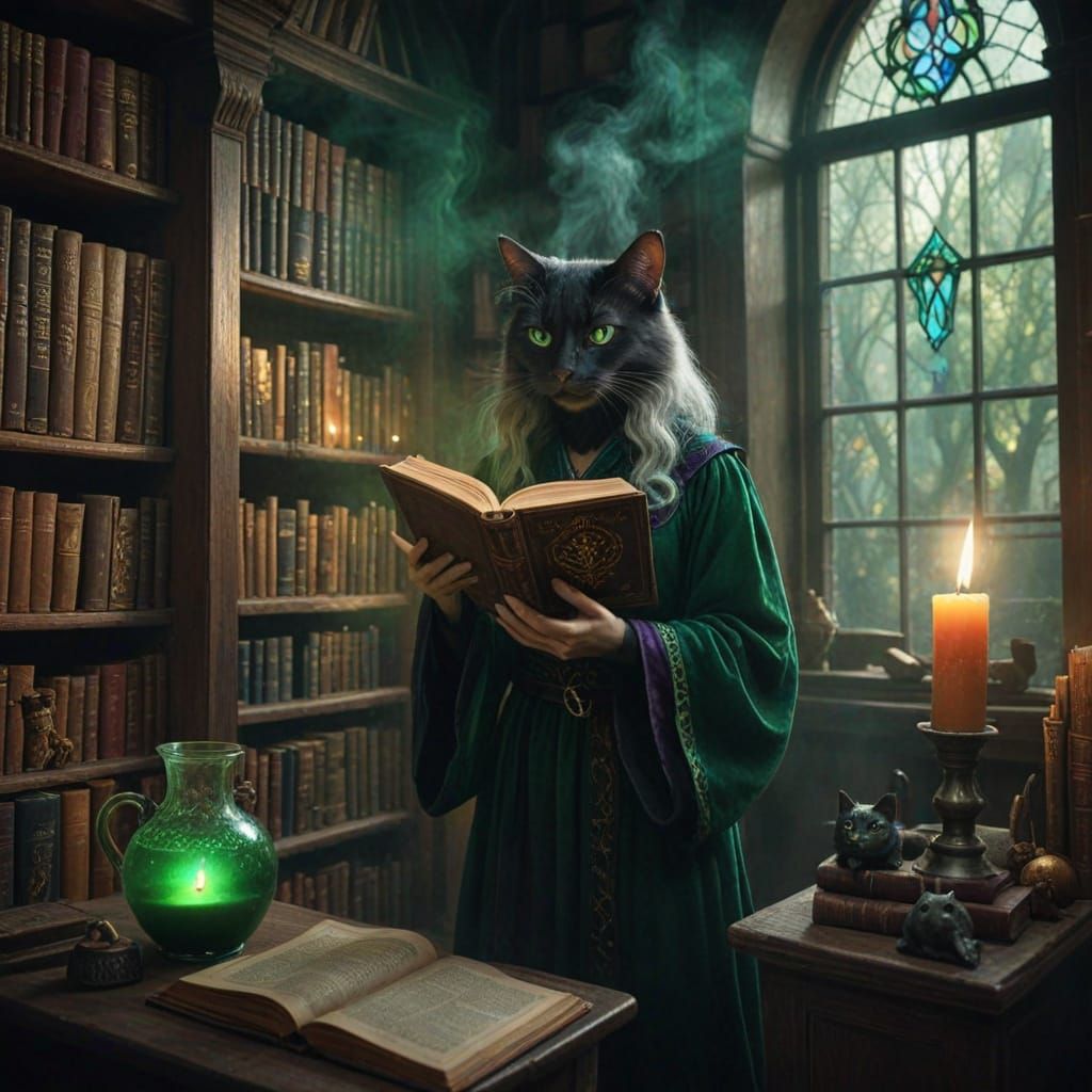 Enchanted Witch in a Magical Library