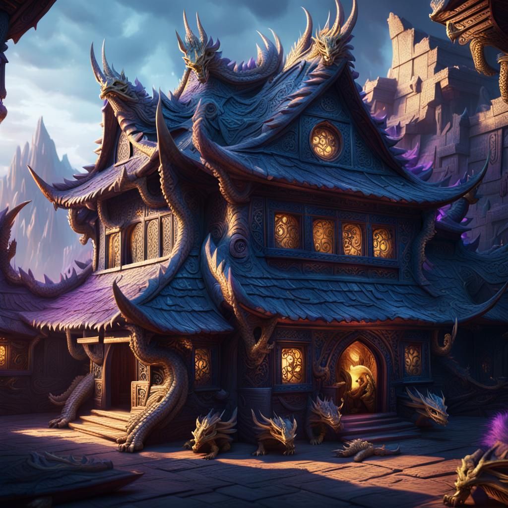 Fantasy Dragon House with Baby Dragons