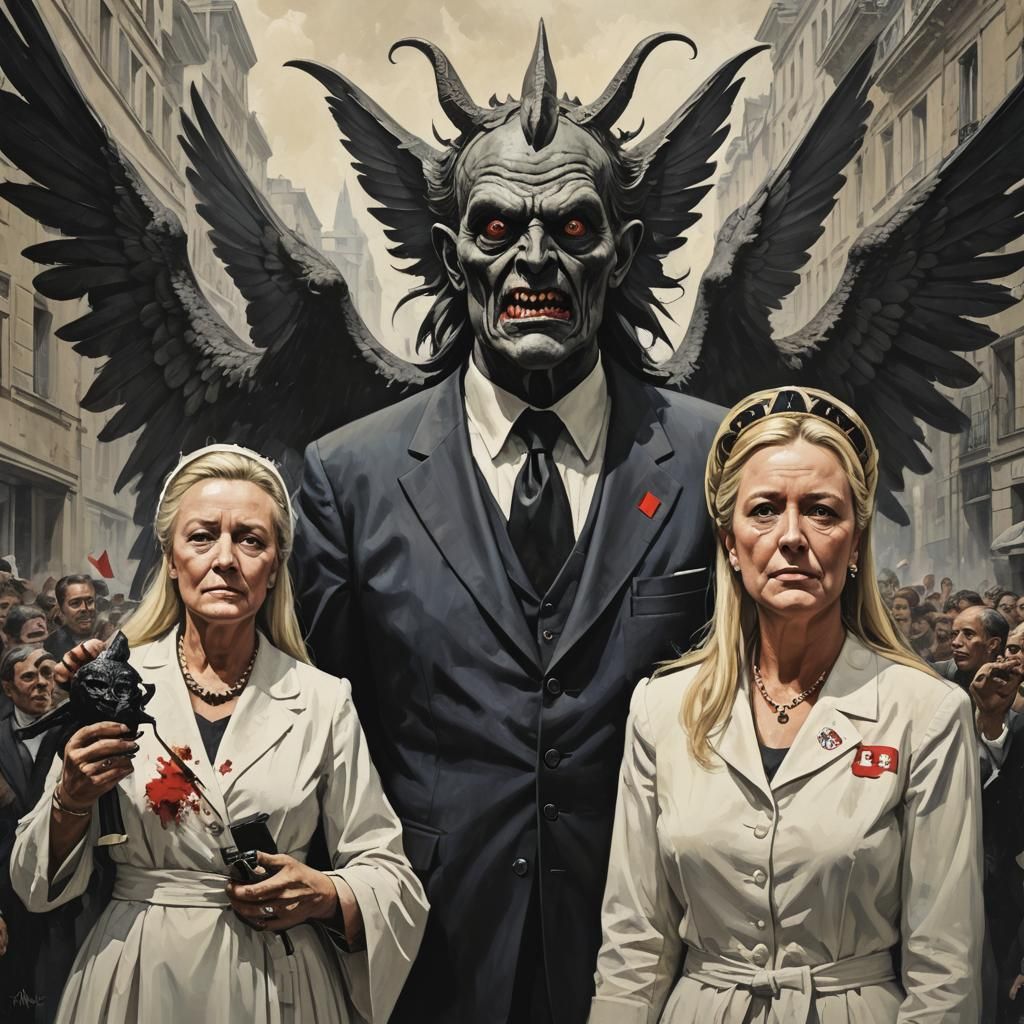 Sinister Pazuzu and Figure, in Dark Fantasy Style