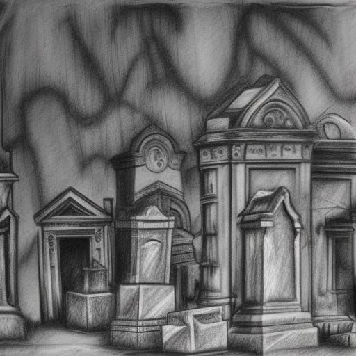 Decrepit Graveyard Tombstones in Charcoal Style