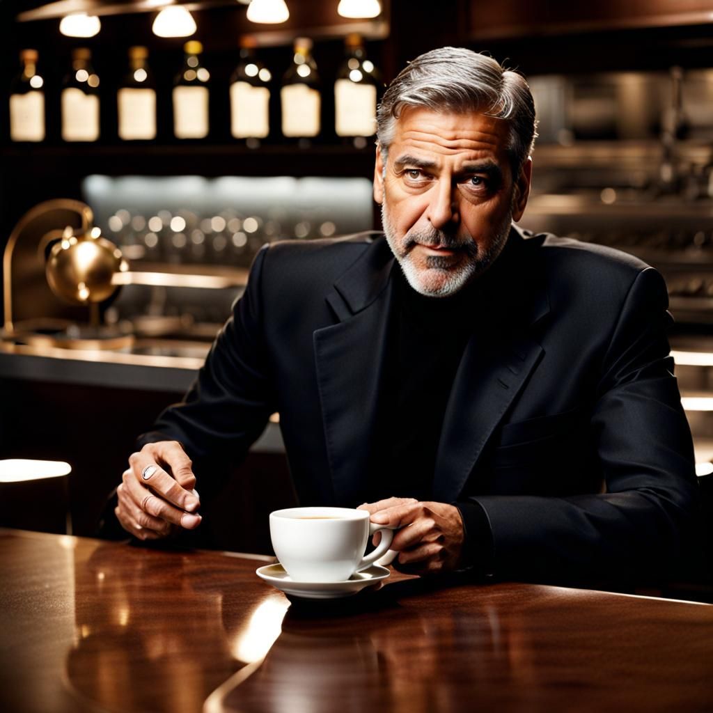 Georges Clooney Enjoying Espresso Coffee