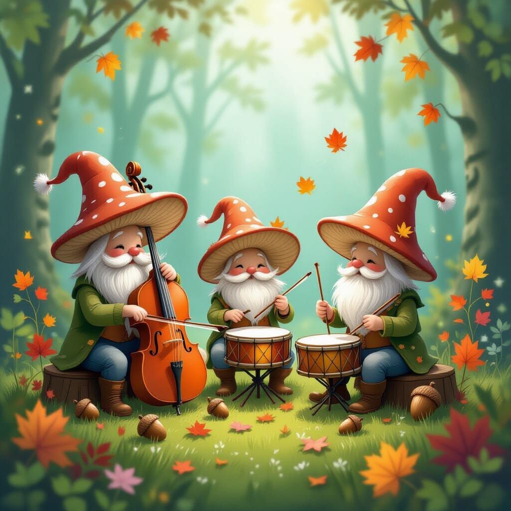 Whimsical Forest Creatures Play Music in Magical Realism Sty...