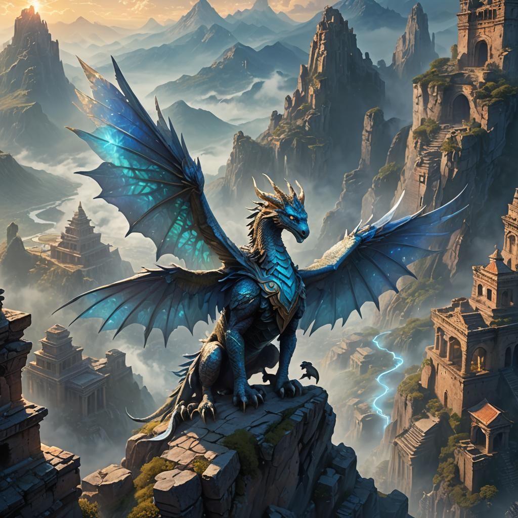 Mythical Dragon on Misty Peak: Fantasy Concept Art