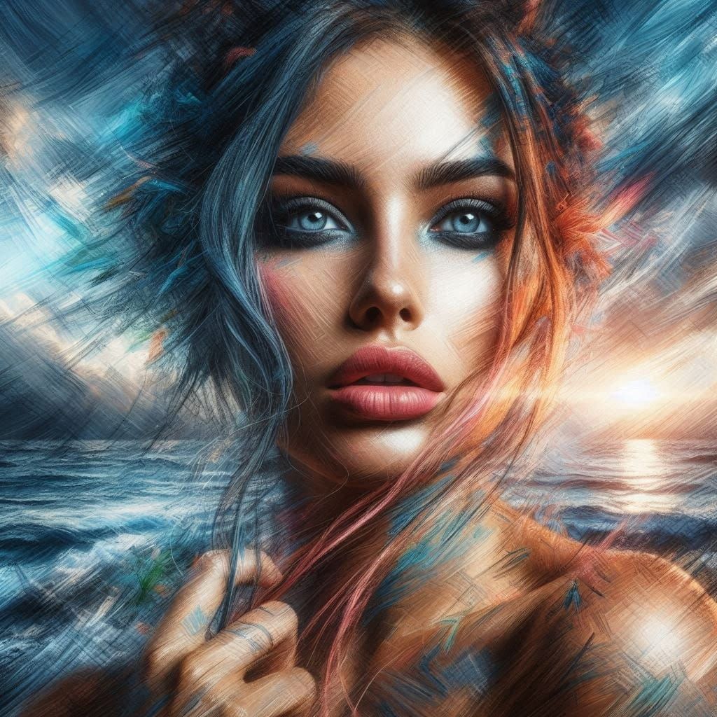 Dynamic Watercolor Painting with Marine Backdrop