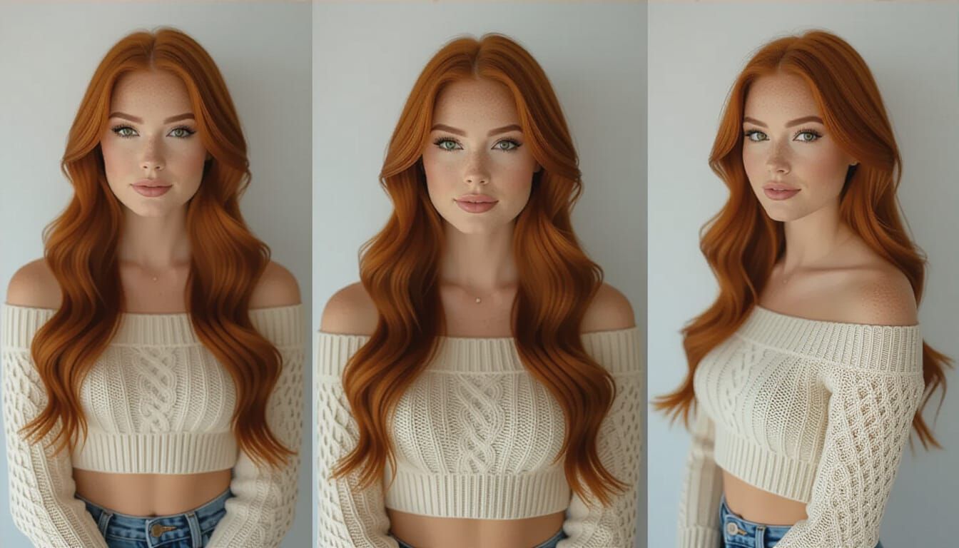 Professional Portrait of Tanned Ginger Woman with Amber Eyes