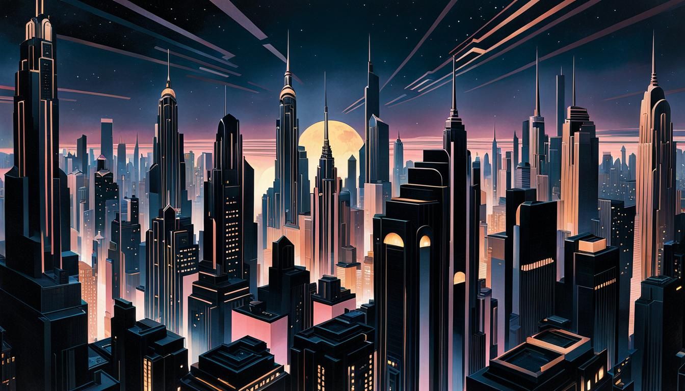 Vibrant Art Deco Metropolis at Dusk