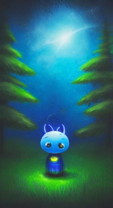 Neon Firefly in Trippy Abstract Forest