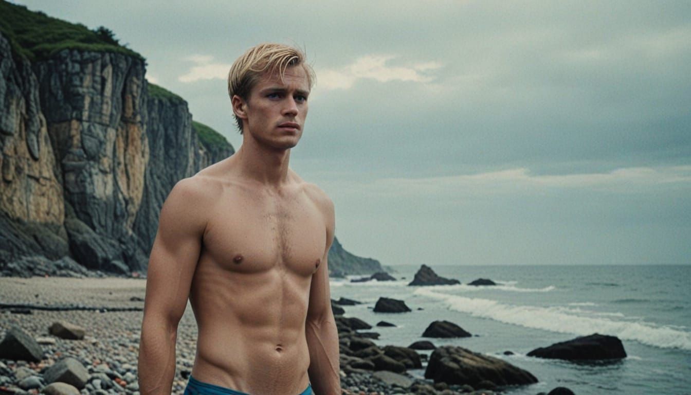 Moody Swedish Beach Scene in Vintage Film Style