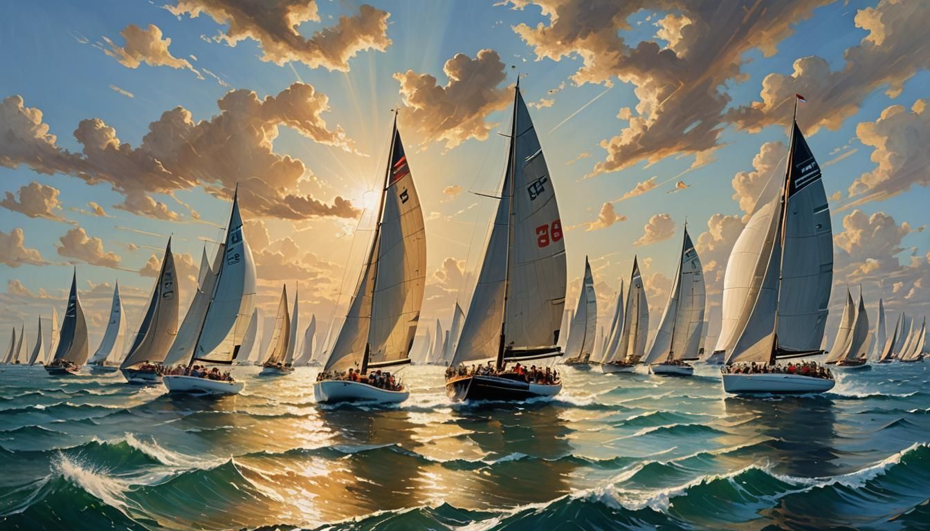 America's Cup Yacht Race in Impasto Style